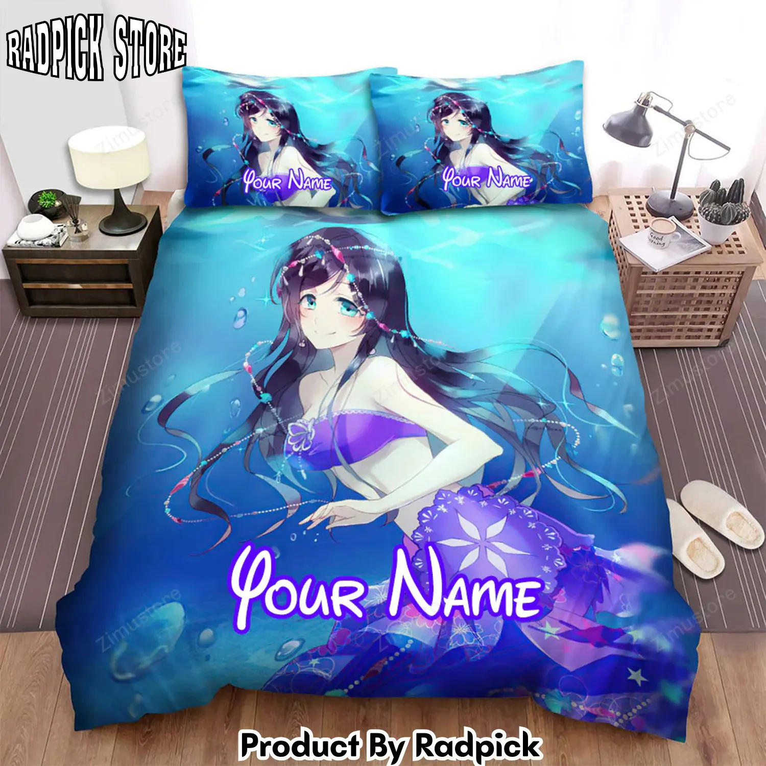 Radpick smiling mermaid anime art bed sheets spread duvet cover personalized name bedding sets rp3272226